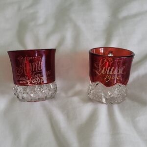 Antique Ruby Flash Glass Souvenir Cups Two